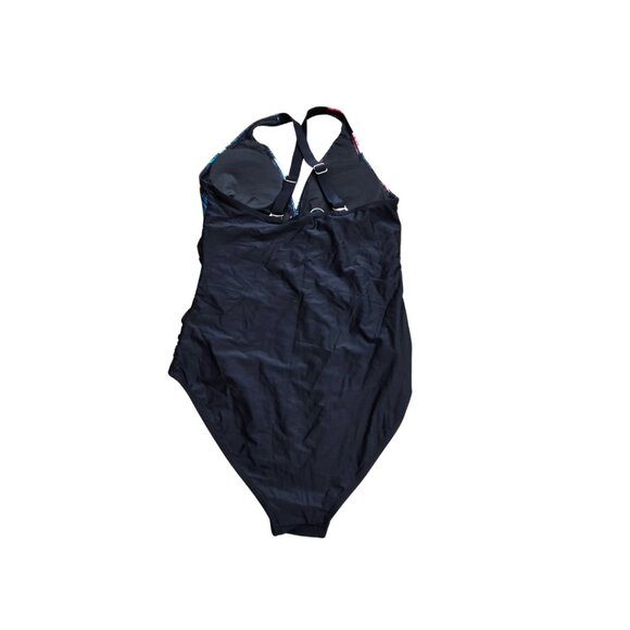 Women's 1 Piece Black Floral Tummy Control Bathing Suit - 14W - Picture 2 of 3